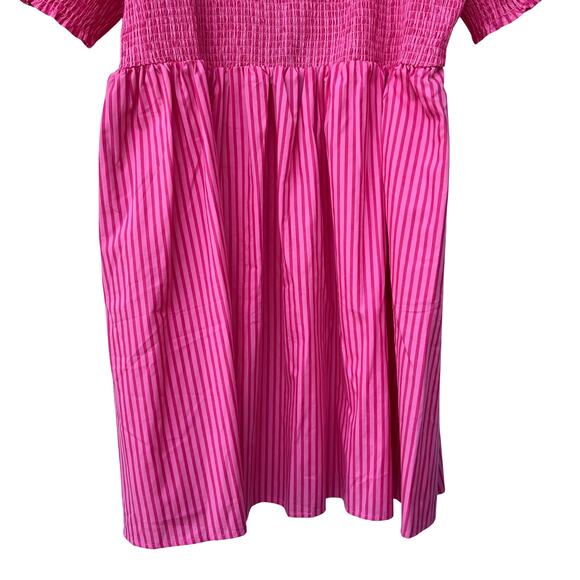 NWT Draper James Cam Smocked Puff Sleeve Dress Pink Stripe Square Neck Size 2X - Picture 5 of 10